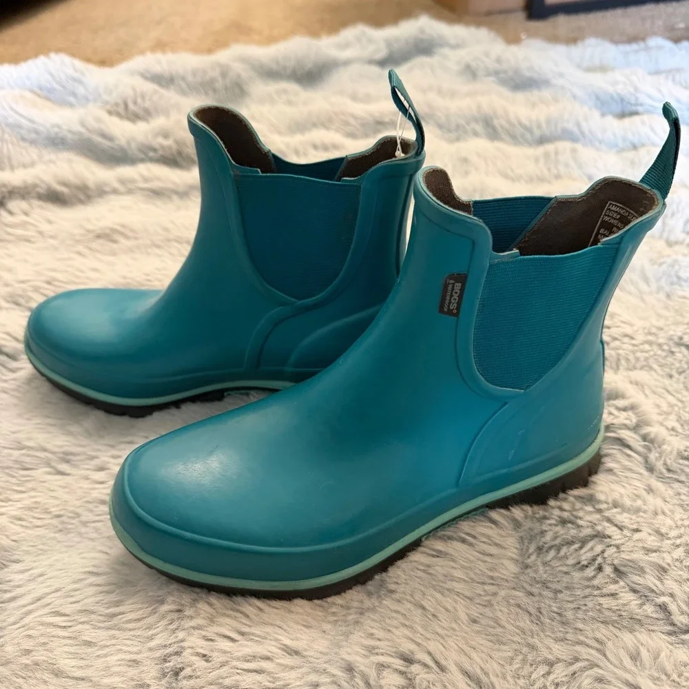 Bogs Amanda Slip On Rain Boots Teal Blue Waterproof Chelsea‎ Rubber Size 6